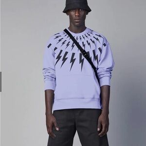 Neil Barrett Lilac Thurnderbolt Print Crewneck Sweatshirt Size XL